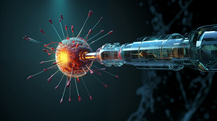 Syringe penetrates a cell and injects a vaccine