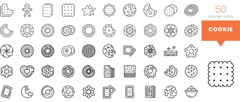 Set of minimalist linear cookie icons. Vector illustration