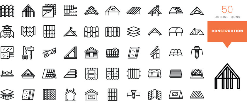 Set of minimalist linear construction icons. Vector illustration