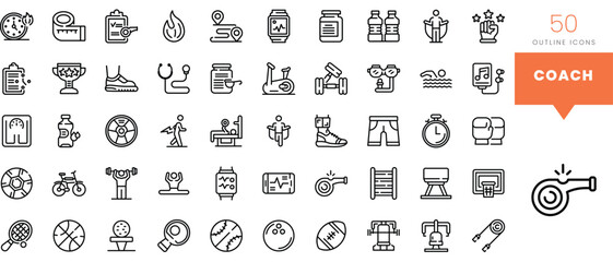 Set of minimalist linear coach icons. Vector illustration