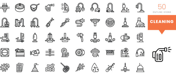 Set of minimalist linear cleaning icons. Vector illustration - obrazy, fototapety, plakaty