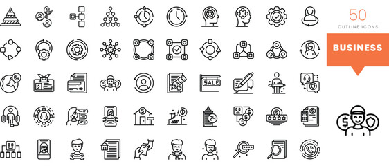 Set of minimalist linear business icons. Vector illustration