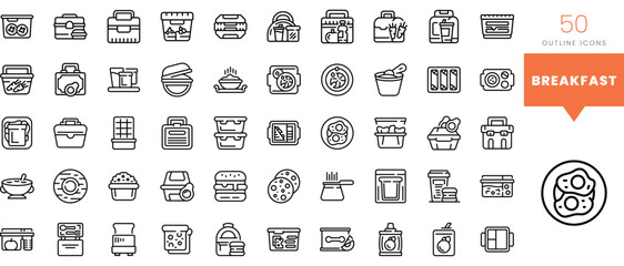 Fototapeta na wymiar Set of minimalist linear breakfast icons. Vector illustration