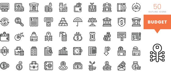 Set of minimalist linear budget icons. Vector illustration