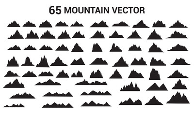 Collection of mountains on isolated background. mountain silhouette icon vector set for logo