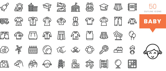 Set of minimalist linear baby icons. Vector illustration - obrazy, fototapety, plakaty
