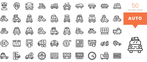 Set of minimalist linear auto icons. Vector illustration