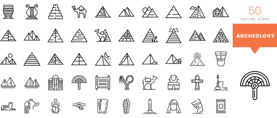 Set of minimalist linear archeology icons. Vector illustration - obrazy, fototapety, plakaty