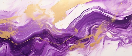 Abstract marble marbled ink painted painting texture luxury background banner illustration - Purple waves swirls gold painted splashes 3d lines