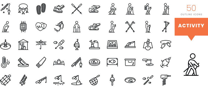 Set of minimalist linear activity icons. Vector illustration