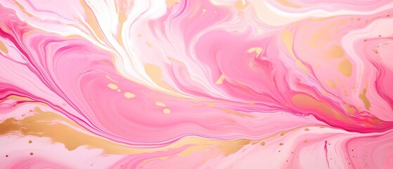 Fototapeta na wymiar Abstract watercolor paint background illustration - Pink white color and golden lines, with liquid fluid marbled swirl waves texture banner texture