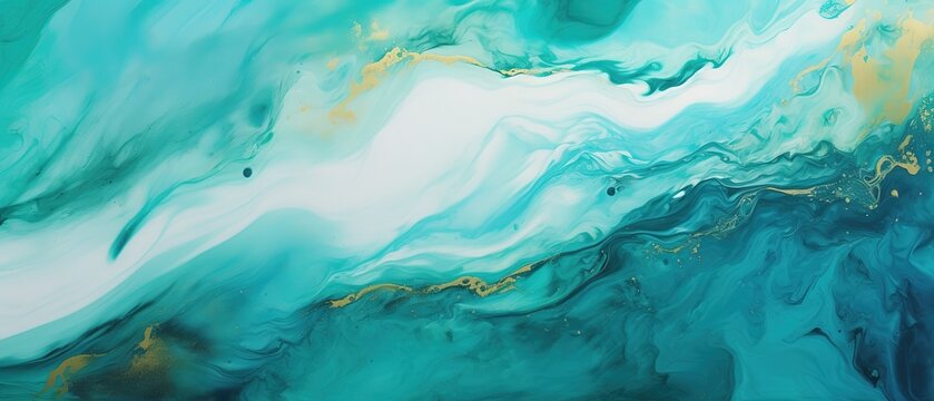 Abstract turquoise green gold painted oil acrylic painting on canvas, art background wallpaper texture illustration