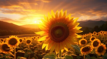 A breathtaking Solstice Sunflower during the golden hours of sunset, with warm hues and long...