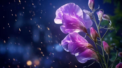Poster A radiant Starlight Sweet Pea flower blooming under the moonlight, petals glistening in the © Anmol