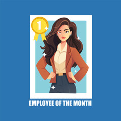 Employee of the month poster with businesswoman. Vector flat illustration