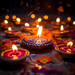 Obraz na płótnie Canvas Diwali, Hindu festival of lights, celebration, Indian religions; holiday; Dipawali, clay lamps