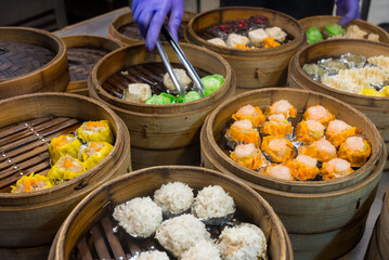 Dim sum inside the steamed basket
