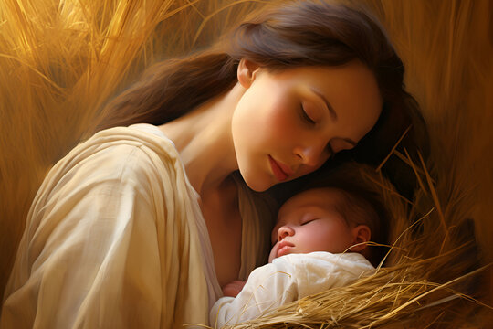 Mary and her newborn in a manger, symbolizing the Nativity of Jesus