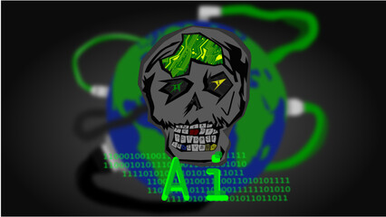 Evil AI. A vector drawing and represation of a worldwide evil artificial intelligence.
