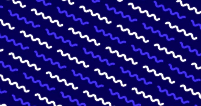 Glowing curved zigzag wavy lines moving diagonally over a blue color background. geometric pattern. Simple wavy curved zig zag stripes Retro Art Design.