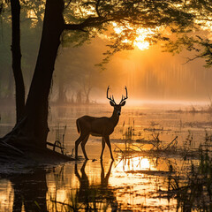 deer in sunset