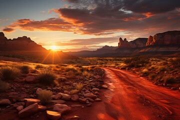 Beautiful sunrise over the red rocks of Monument Valley in Arizo - obrazy, fototapety, plakaty
