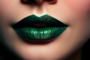 macro shot of colorful beautiful lips from a female model - obrazy, fototapety, plakaty