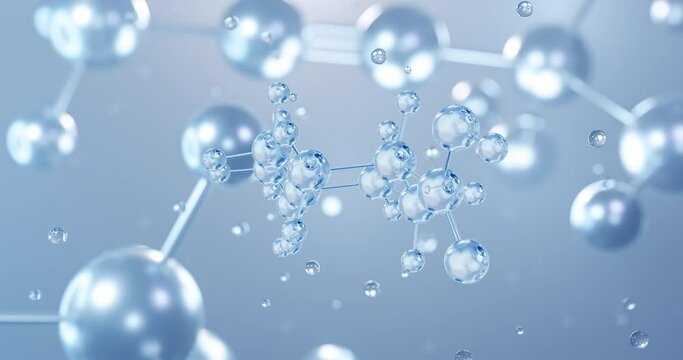 Tranexamic acid, rotating 3D model of antifibrinolytic agent, seamless looped video, molecular structure with selective focus