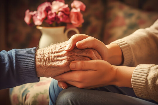 Volunteer at a nursing home bring companionship. social responsability concept