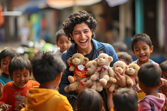 Volunteer at an orphanage bring smiles. social responsability concept