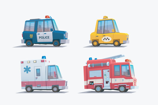 police and other service cars in set