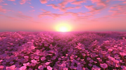 A seamless field of iridescent impatiens stretching to the horizon, evoking a sense of wonder and tranquility.
