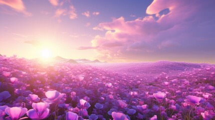 A seamless field of iridescent impatiens stretching to the horizon, evoking a sense of wonder and...