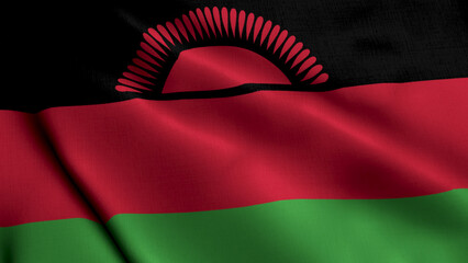 Malawi Flag. Waving  Fabric Satin Texture Flag of Malawi 3D illustration. Real Texture Flag of the Republic of Malawi
