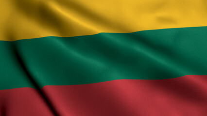 Lithuania Flag. Waving  Fabric Satin Texture Flag of Lithuania 3D illustration. Real Texture Flag of the Republic of Lithuania