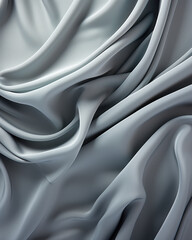 Background of flowing shiny gray silver satin or silk, fashionable bright background of smooth silky fabric