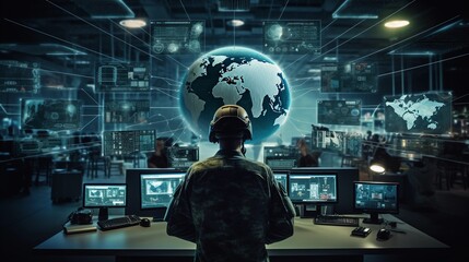 Geopolitical war, soldier learning new military technology