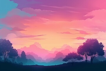 Illustration of a pastel-colored sky landscape during magic hour with gradient colors. Generative AI