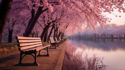 pink sakura flowers in the park