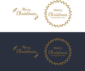 Merry Christmas golden wreaths with text. Vector illustration.