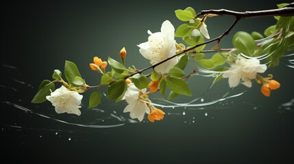 A serene, high-resolution image of a Jewelweed Jasmine branch swaying in the breeze.