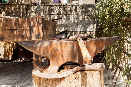 Blacksmiths anvil and tools