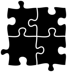 Black puzzle icon on white background, vector