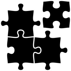 Black puzzle icon on white background, vector