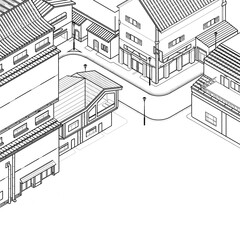 sketch of house city isometric view architectural drawing on white background 