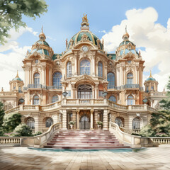 Waterco Palace of Versailles white background illustration, Generative Ai - obrazy, fototapety, plakaty