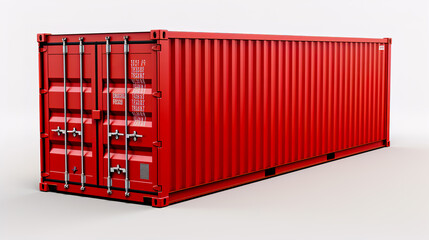 Cargo container red long isolated in white.