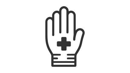 Obraz premium Hand and medical cross line vector icon. Health care symbol, editable stroke