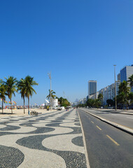 Fototapeta premium Famous sidewalk with mosaic of Copacabana and Leme beach in Rio de Janeiro Brazil
