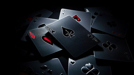 illustration of playing cards on black background with shallow depth of field - obrazy, fototapety, plakaty